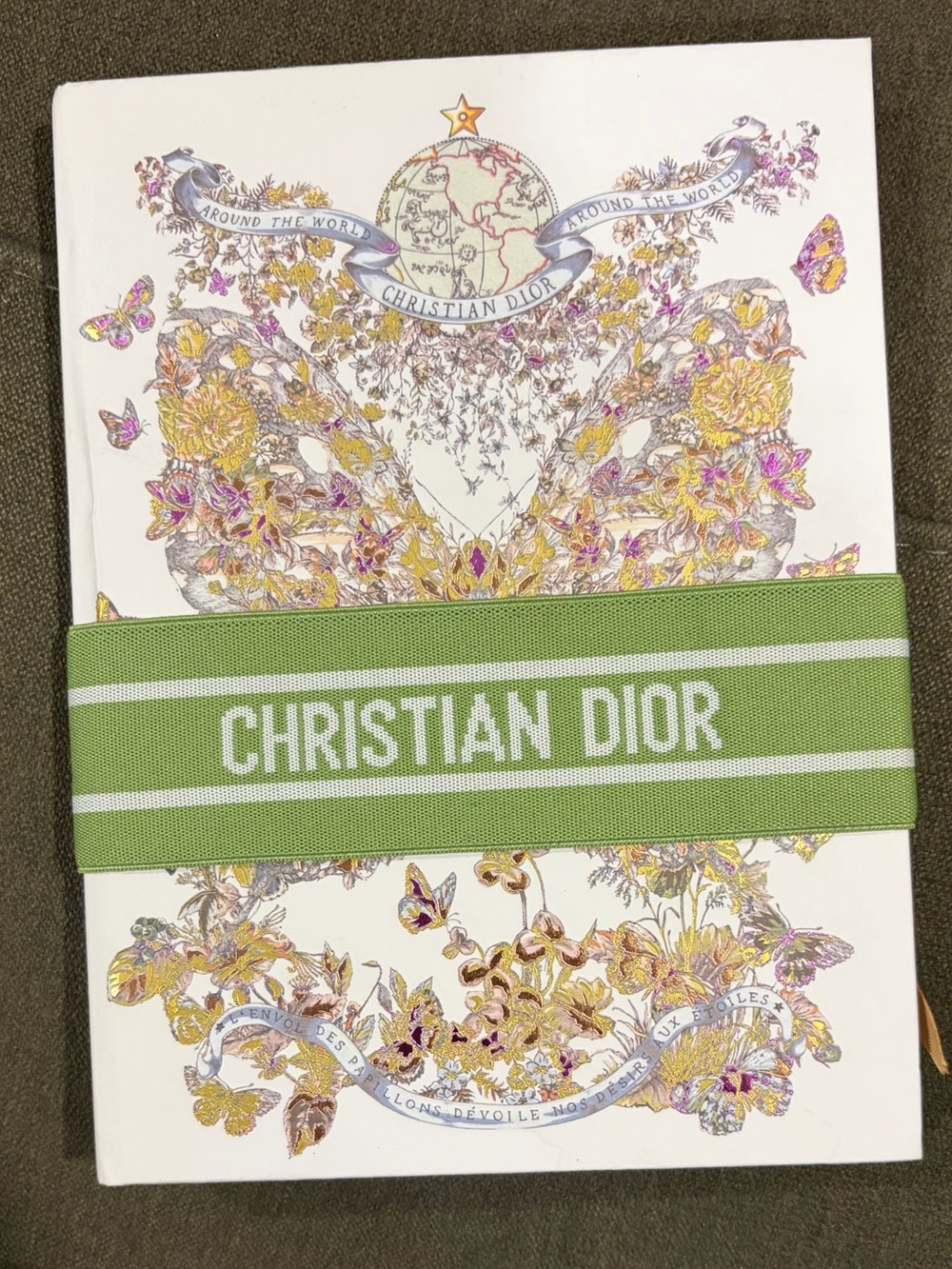 Dior White Notebook with Green Christian Dior Elastic Band